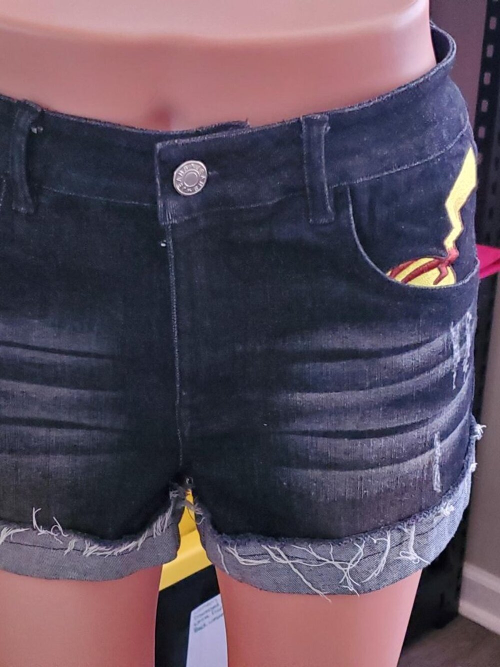 Silk & Lace Anime Pikachu Embroidered Denim Cutoff Shorts - Picture 5 of 7